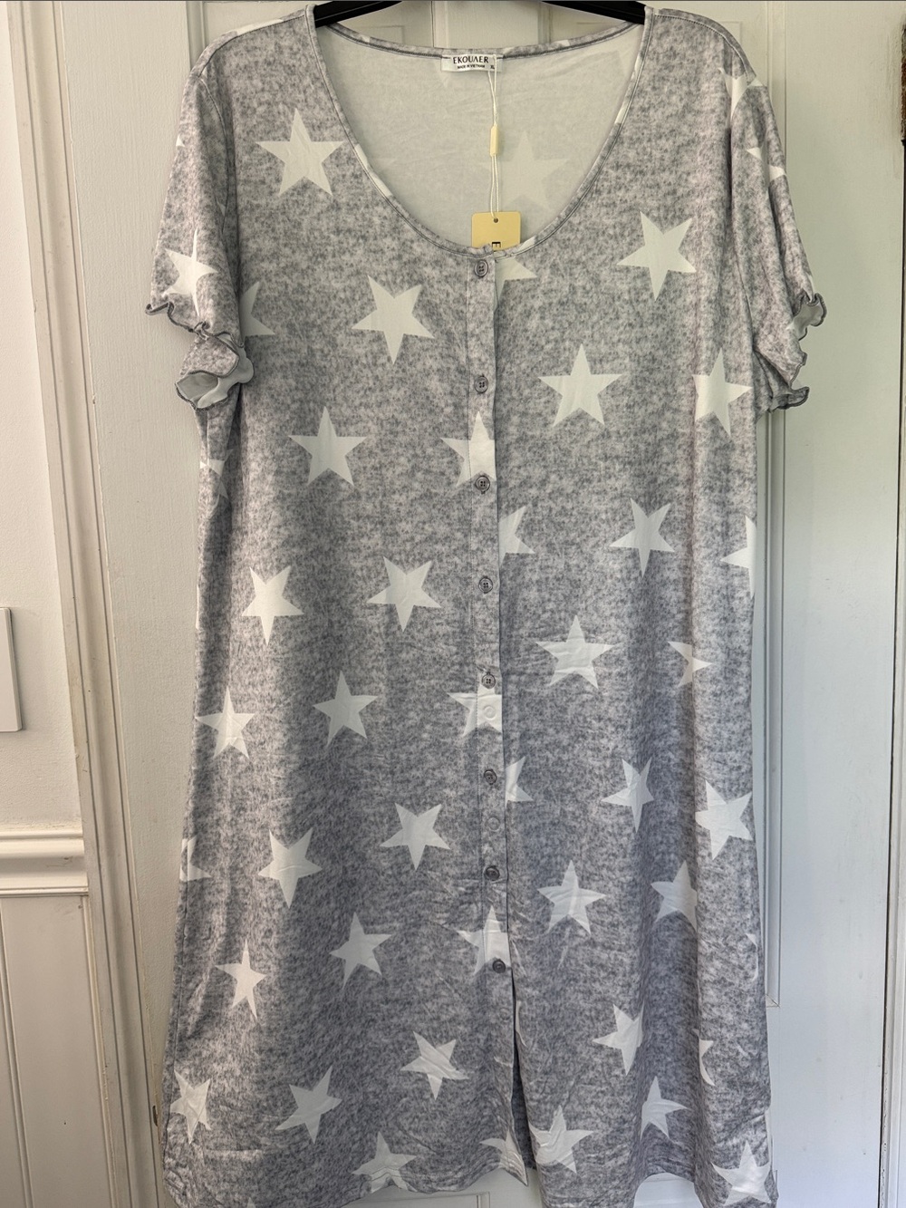 Women's Gray Star Button-Front Nightgown by Ekouaer